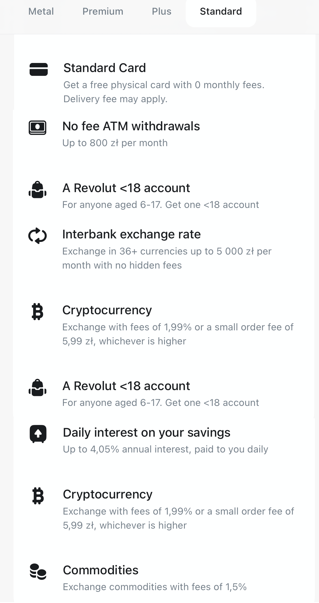 Some of free features of Revolut